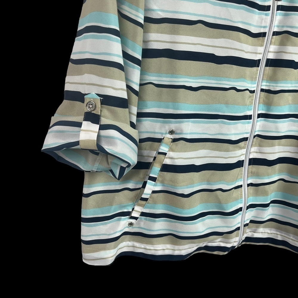 Chicos Womens Lightweight Jacket Cover Up Full Zip Stipe Polyester Size 3 - Picture 3 of 10